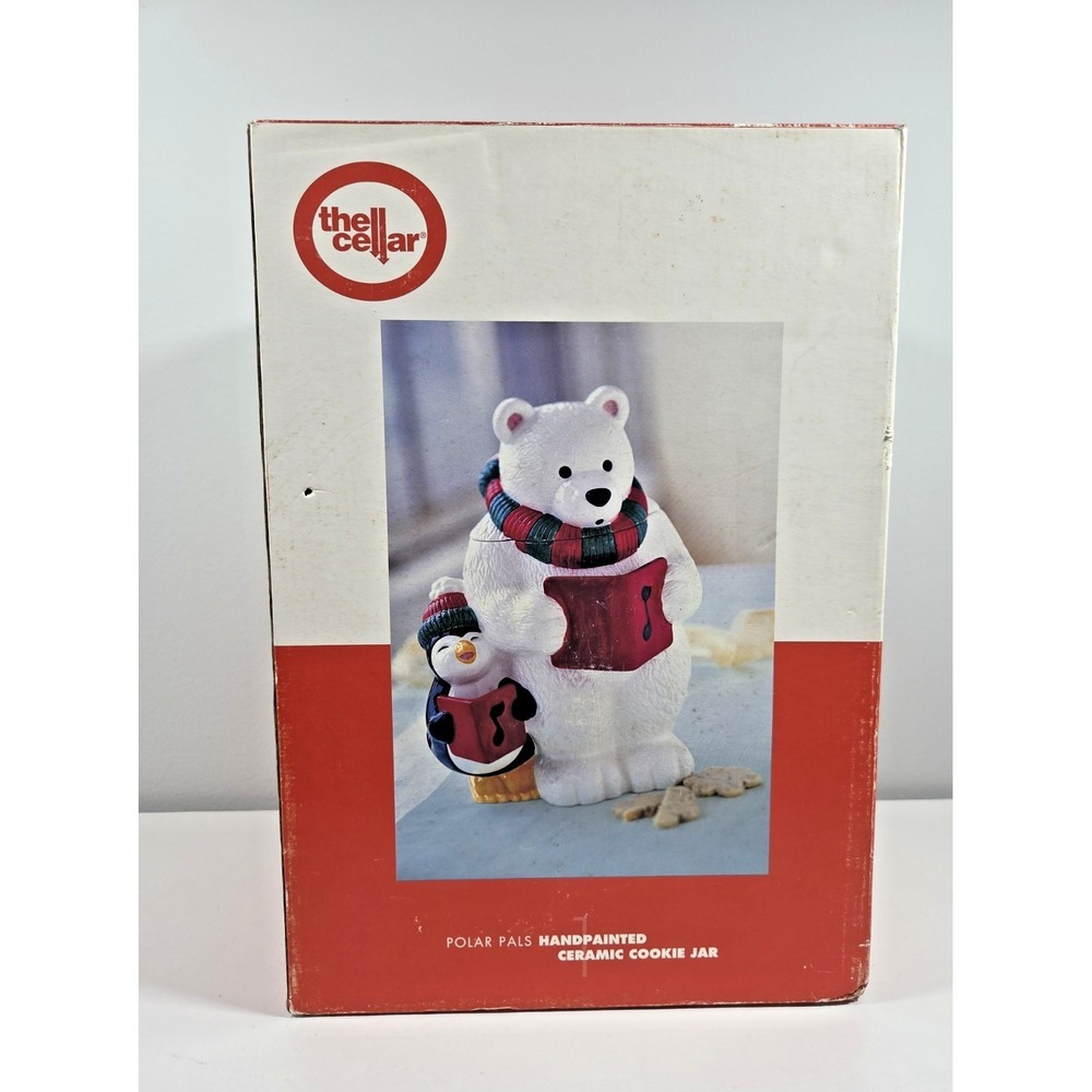 Vintage Rare  Hand Painted CELLAR Bear & Penguin Cookie Jar Original Box‎